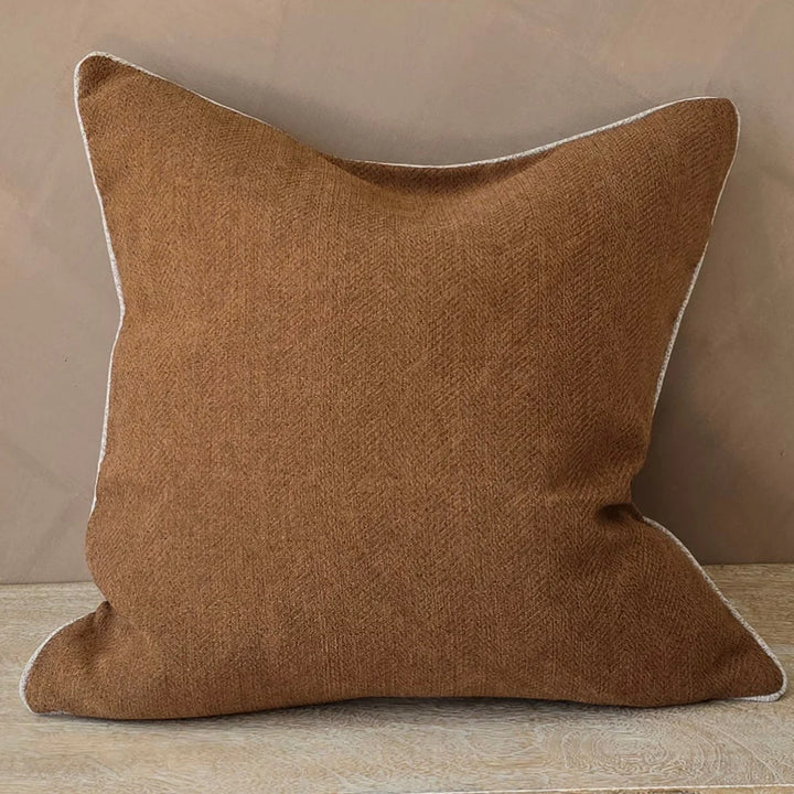 Hailey Linen Chenille Cushion 55cm Square - Terracotta with Natural Piping