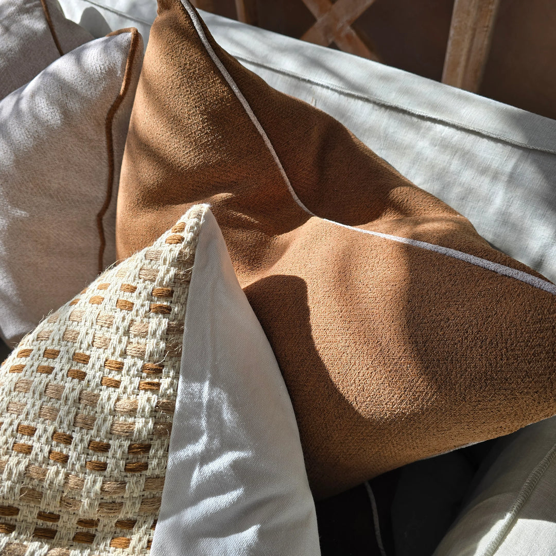 Hailey Linen Chenille Cushion 55cm Square - Terracotta with Natural Piping