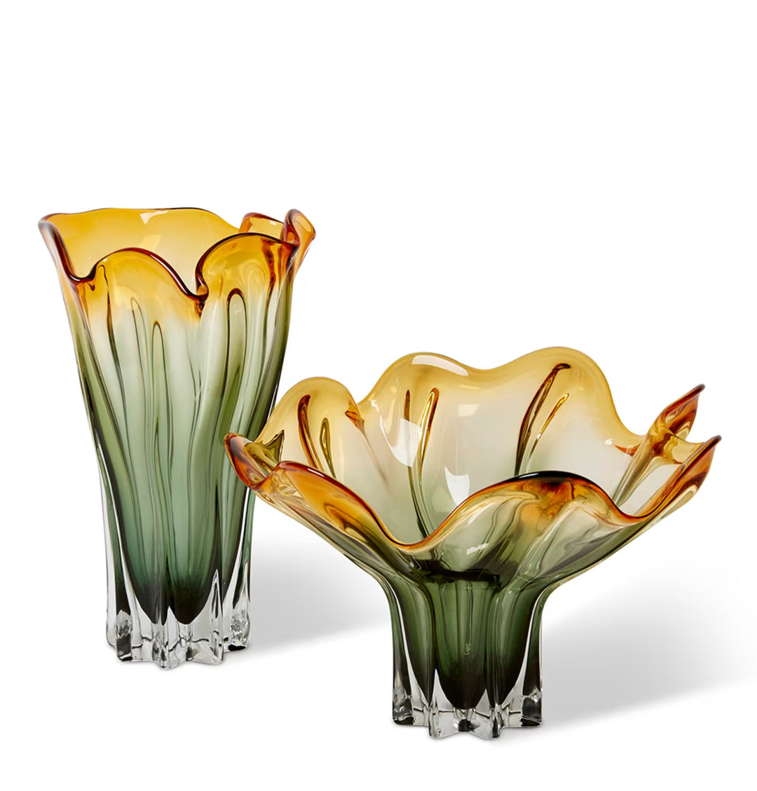 Shaka Wavy Vase - Amber and Green