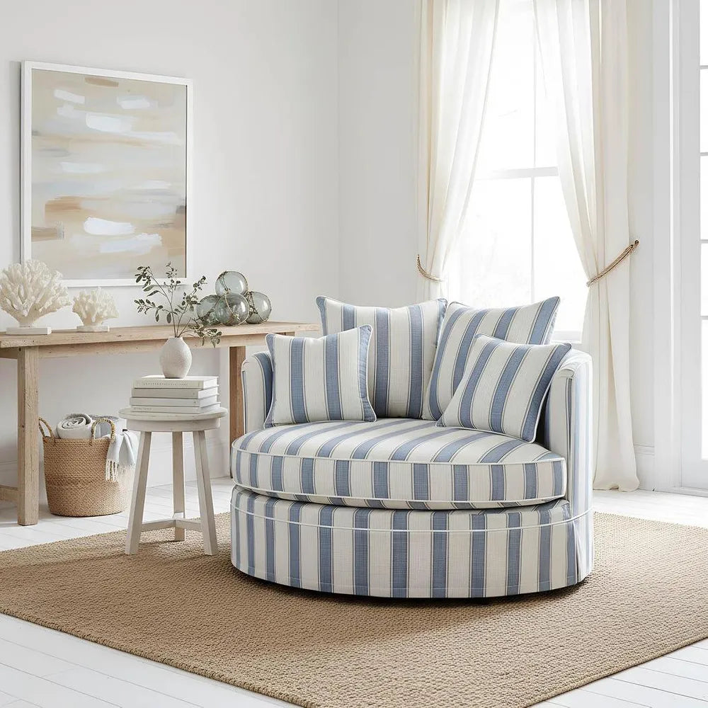Ranelagh Snuggle Chair Light Blue and White Striped