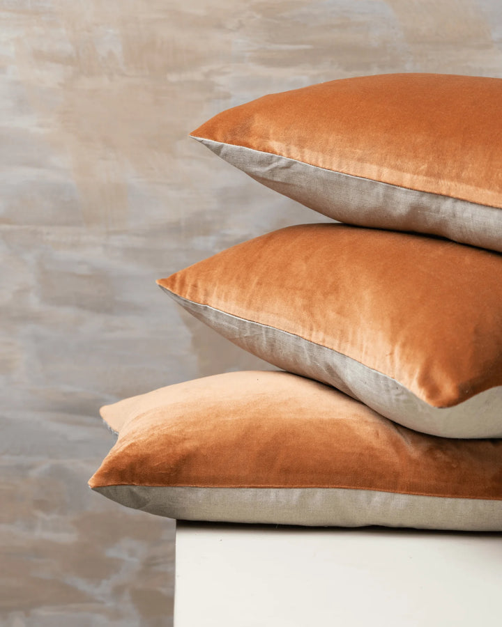 Linen Velvet Cushion - Terracotta by Saarde