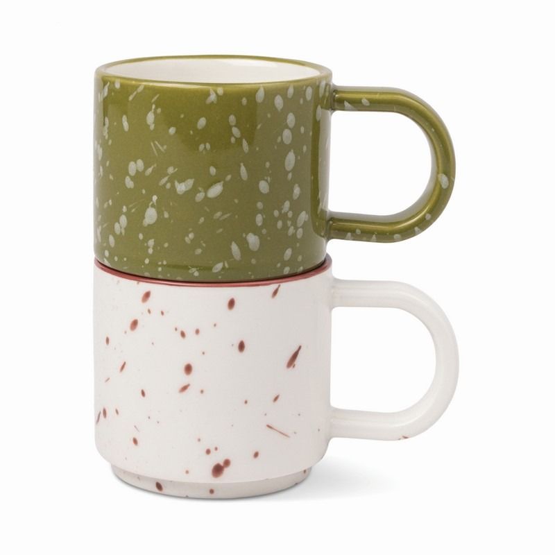 The Simon set of 2 Espresso cups - Olive and Cream
